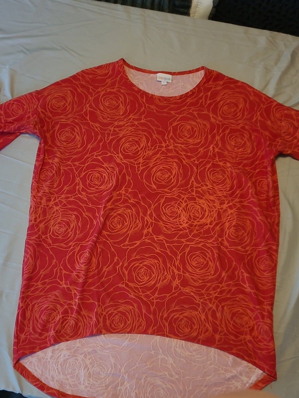 LuLaRoe Red Tunic with Orange Rose Outline